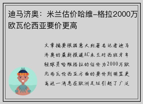 迪马济奥：米兰估价哈维-格拉2000万欧瓦伦西亚要价更高