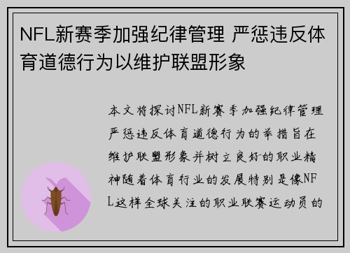 NFL新赛季加强纪律管理 严惩违反体育道德行为以维护联盟形象