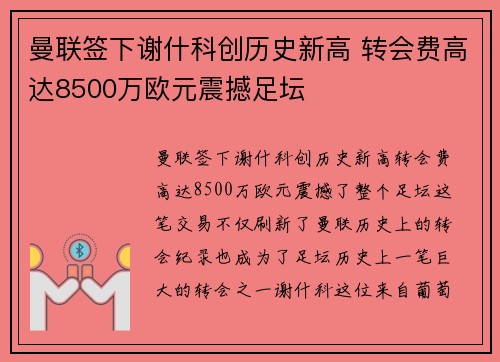 曼联签下谢什科创历史新高 转会费高达8500万欧元震撼足坛