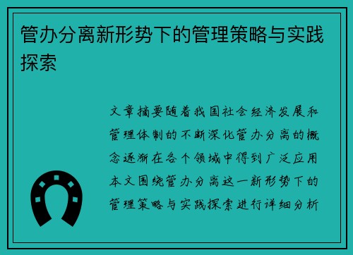 管办分离新形势下的管理策略与实践探索